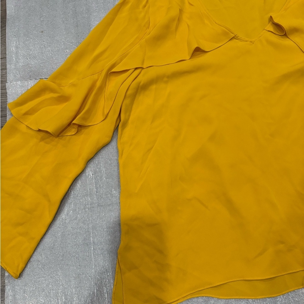 [XL]Kobi Halperin Ryann Ruffle Bell Sleeve Silk Blouse Yellow - Picture 3 of 8